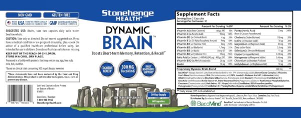 Stonehenge Health Dynamic Brain Supplement – New Formula with BacoMind for Memory Acquisition, Retention, & Recall with 40 Unique Nootropic: Choline, Phosphatidylserine, and Huperzine A - Image 8