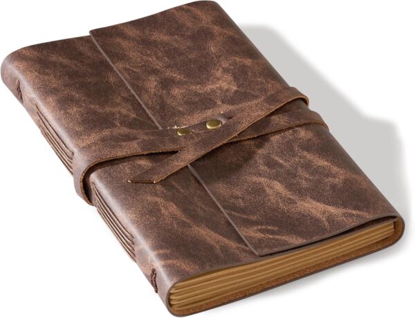 Leather Journal 5"x 7" Genuine Leather Notebook Journal for Men Women - 200 Line Pages Vintage Leather Bound Journal for Diary Travelling (Dark Brown)