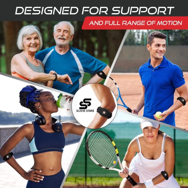 Sleeve Stars Tennis Elbow Brace for Men & Women, Tendonitis Elbow Brace & Strap Golfers Elbow Brace Counterforce Band for Tendon Pain Relief & Support for Forearm w/ 3 Straps Fits 9-23" (Single/Black) - Image 6