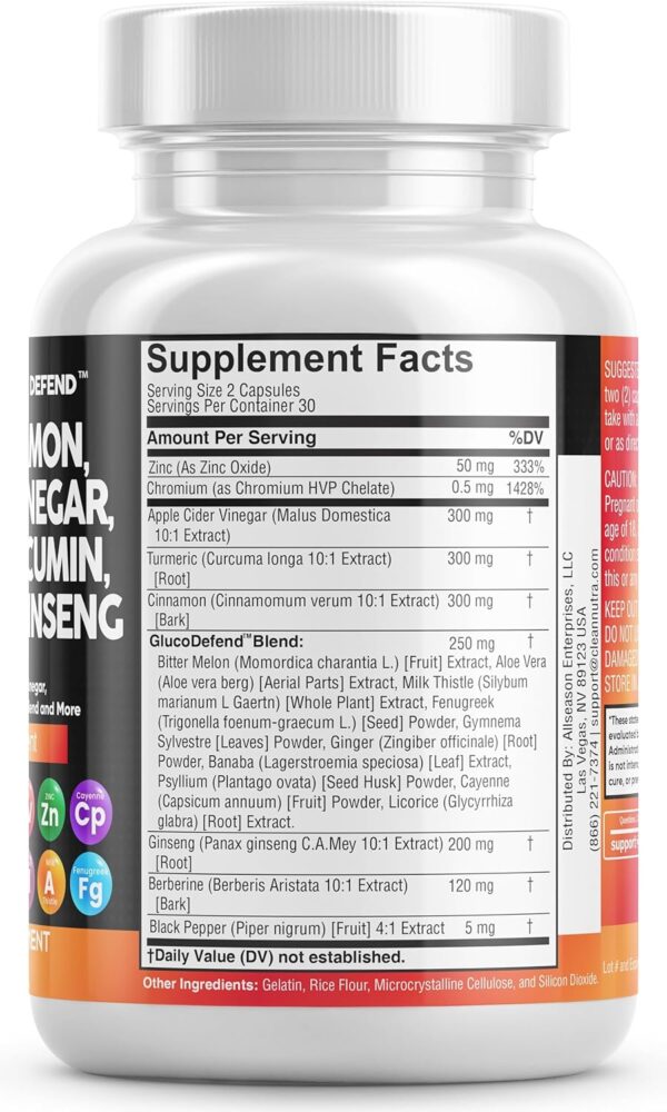 Clean Nutraceuticals Ceylon Cinnamon 3000mg Turmeric 3000mg Apple Cider Vinegar 3000mg Ginseng 2000mg Berberine 1200mg Plus Bitter Melon Gymnema Milk Thistle Fenugreek - Image 3