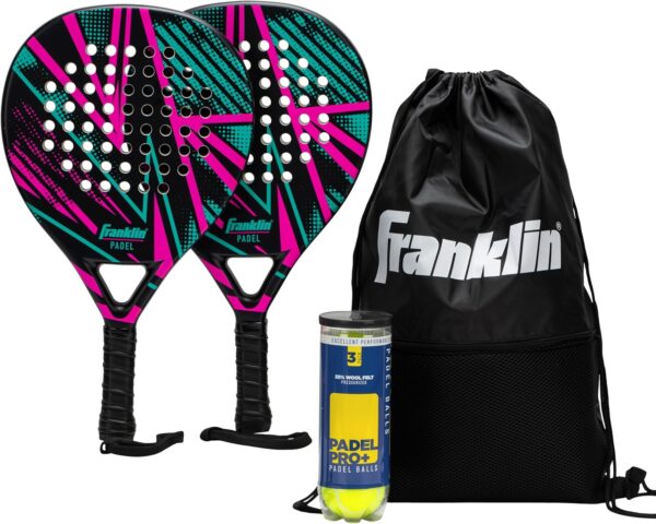 Franklin Sports - Axel Padel Set - 2 Fiberglass Padel Rackets with Foam Core, Padel Balls, & Carrying Case