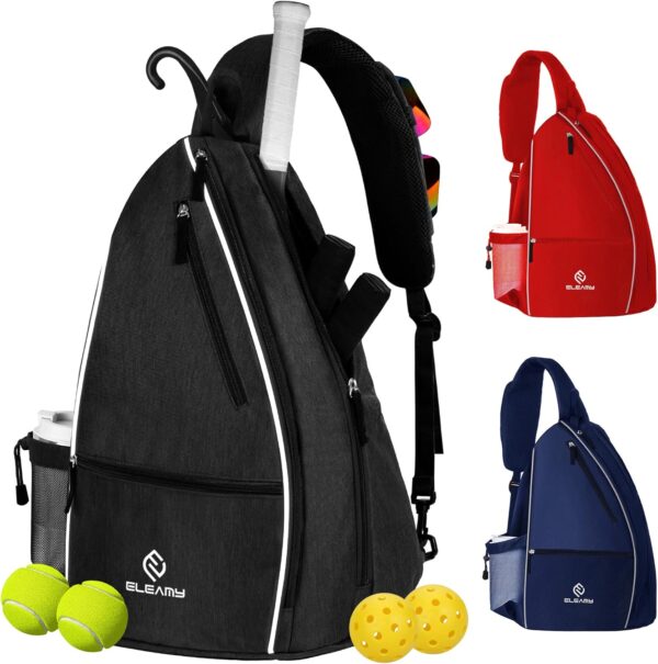 Pickleball Bag for Women and Men, Large Capacity with Large Water Bottle and Phone Pocket, Pickleball Sling Bag