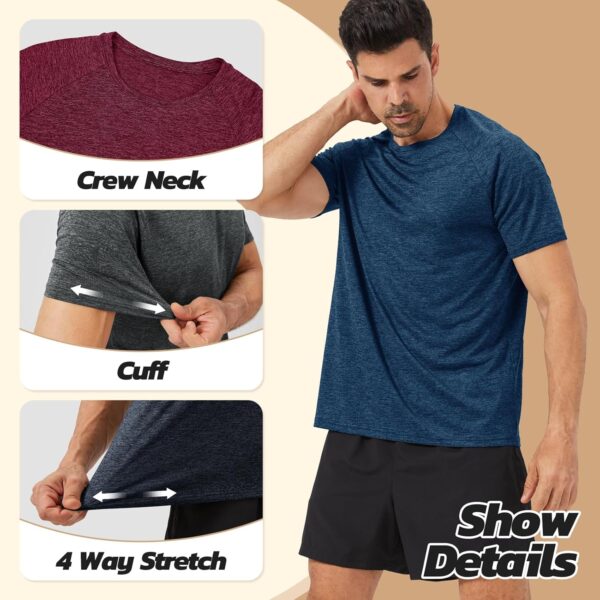 3 Pack Workout Mens Shirts - Dry Fit Causal Moisture Wicking Work Gym Athletic Short Sleeve for Basketball Running - Image 2