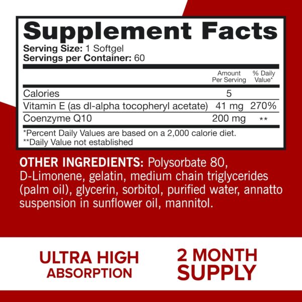 Qunol CoQ10 200mg Softgels, Ultra CoQ10 - Ultra High Absorption Coenzyme Q10 Supplements - Antioxidant Supplement for Vascular and Heart Health & Energy Production - 2 Month Supply - 60 Count - Image 3