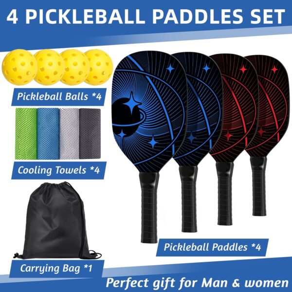 Pickleball Paddles, Pickleball Set with 4 Premium Wood Pickleball Paddles, 4 Pickleball Balls, 4 Cooling Towels & Carry Bag, Pickleball Rackets with Ergonomic Cushion Grip, Gifts for Men Women - Image 7