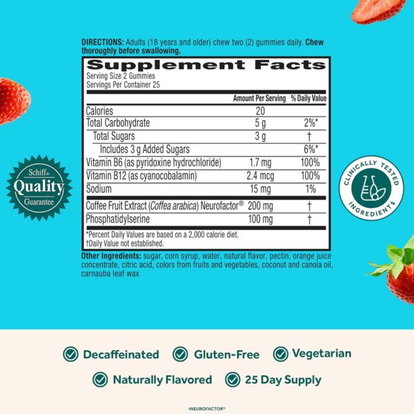 NEURIVA Plus Brain Supplement for Memory,Focus & Concentration+Cognitive Function with Vitamins B6 & B12 and Clinically Tested Nootropics Phosphatidylserine and Neurofactor,50ct Strawberry Gummies - Image 3