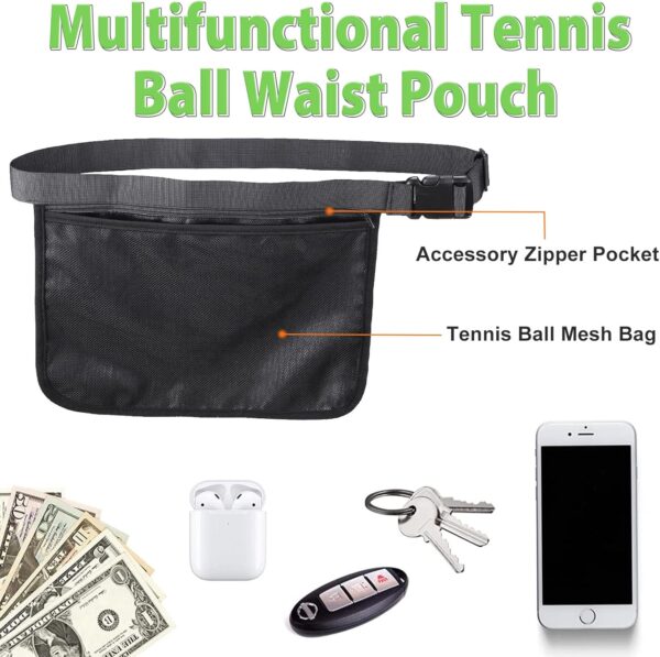 TOBWOLF Adjustable Tennis Ball Band Holder, Pickleball Waist Pouch Holder, Mesh Waist Hip Ball Bag Pouch Carrier, Fanny Pack Holding 8-10 Tennis or Pickleball, Waist Hip Bag for Tennis, Cycling, Golf - Image 3