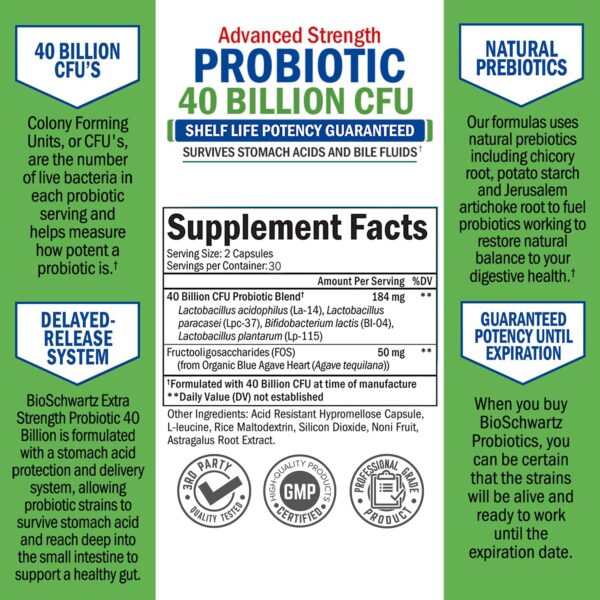 Daily Probiotic Supplement with 40 Billion CFU - Gut Health Complex with Astragalus and Lactobacillus Acidophilus Probiotic for Women and Men - Shelf Stable Pre and Probiotics for Digestive Health - Image 3