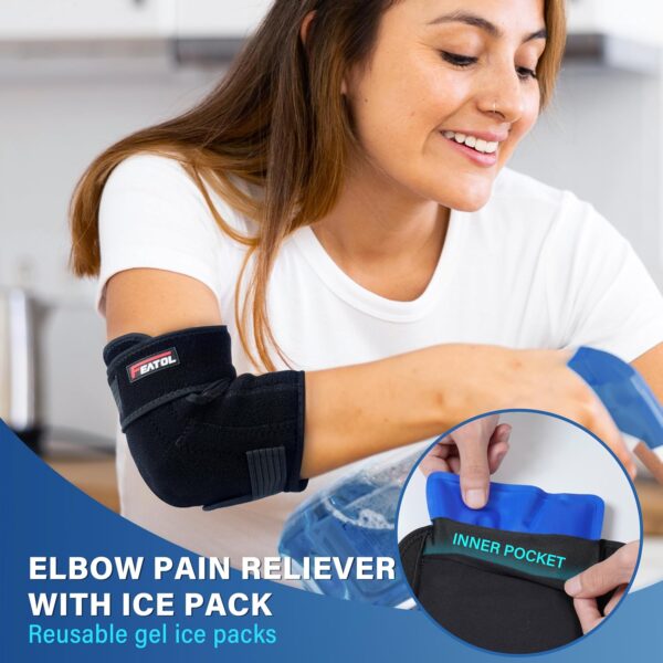 FEATOL Elbow Brace with Ice Pack for Tendonitis and Tennis Elbow-Pain Relief for Cubital Tunnel, Golfers Elbow, Ulnar Nerve Entrapment-Reusable Elbow Ice Pack Brace for Men and Women, Small - Image 4