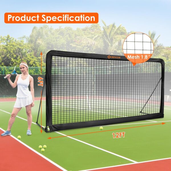 Tennis Rebound Practice Wall - 12ft x 6ft Rebounder Net for Tennis & Racquet Sports Ball & Pickleball, Training Tennis Backboard Net for Court Backyard and Indoor & Outdoor Training, Black - Image 2