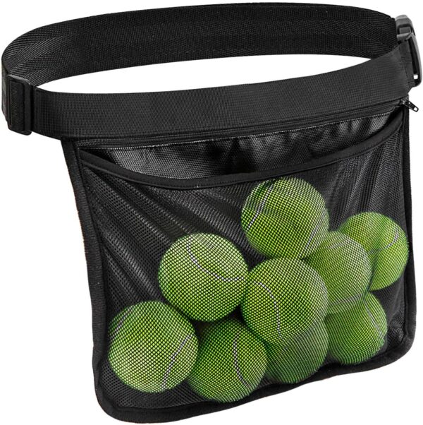 TOBWOLF Adjustable Tennis Ball Band Holder, Pickleball Waist Pouch Holder, Mesh Waist Hip Ball Bag Pouch Carrier, Fanny Pack Holding 8-10 Tennis or Pickleball, Waist Hip Bag for Tennis, Cycling, Golf