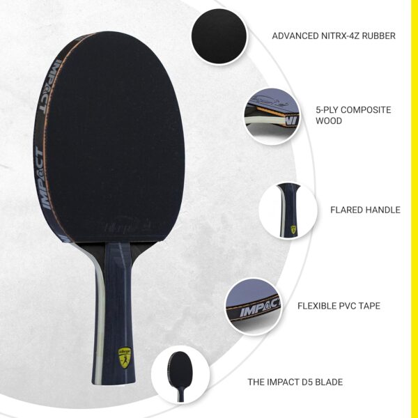 Killerspin Impact Series Table Tennis Paddles - Black/Black Ping Pong Racket, Table Tennis Equipment for Beginners/Intermediates - Ensures Solid Control and Spin - Image 2