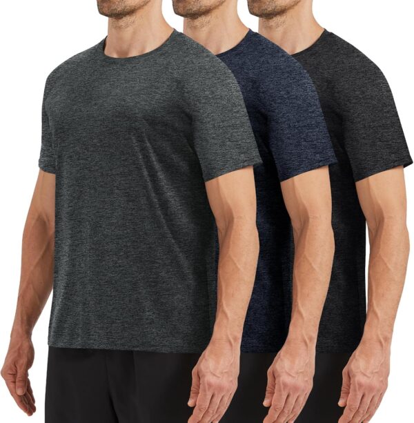 3 Pack Workout Mens Shirts - Dry Fit Causal Moisture Wicking Work Gym Athletic Short Sleeve for Basketball Running