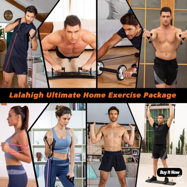 LALAHIGH Portable Home Gym System: Large Compact Push Up Board, Pilates Bar & Fitness Accessories with Resistance Bands Ab Roller Wheel - Full Body Workout for Men and Women, Gift for Boyfriend - Image 2