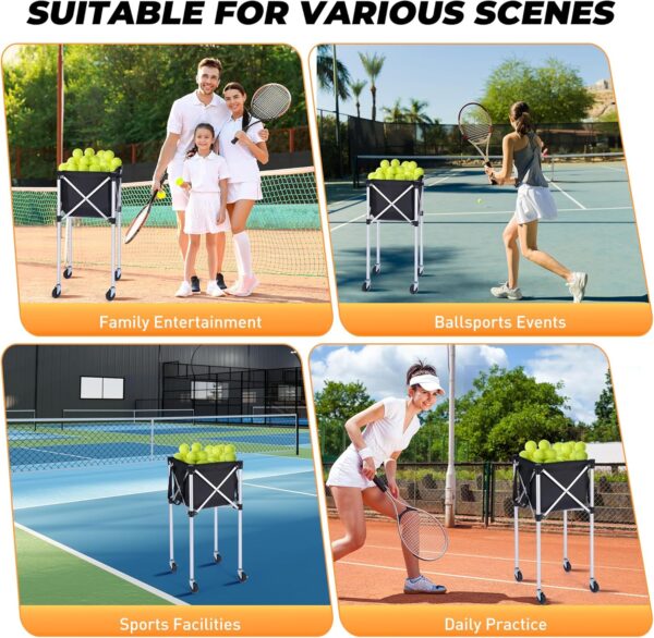 Rengue Tennis Ball Hopper, Portable Tennis Ball Basket for 150 Balls with Silent Wheels, Lightweight Aluminum Alloy Pickleball Ball Holder, Foldable Tennis Ball Cart for Practice, Training - Image 7