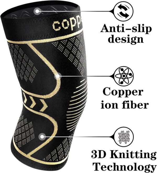 Copper Knee Braces for Women and Men 2 Pack, Knee Compression Sleeve for Knee Pain, Arthritis,ACL, Meniscus Tear, Joint Pain Relief, Knee Support for Running, Working Out, Fitness, Weightlifting-L - Image 3