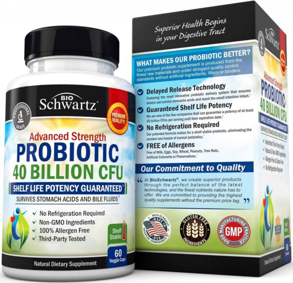 Daily Probiotic Supplement with 40 Billion CFU - Gut Health Complex with Astragalus and Lactobacillus Acidophilus Probiotic for Women and Men - Shelf Stable Pre and Probiotics for Digestive Health - Image 7