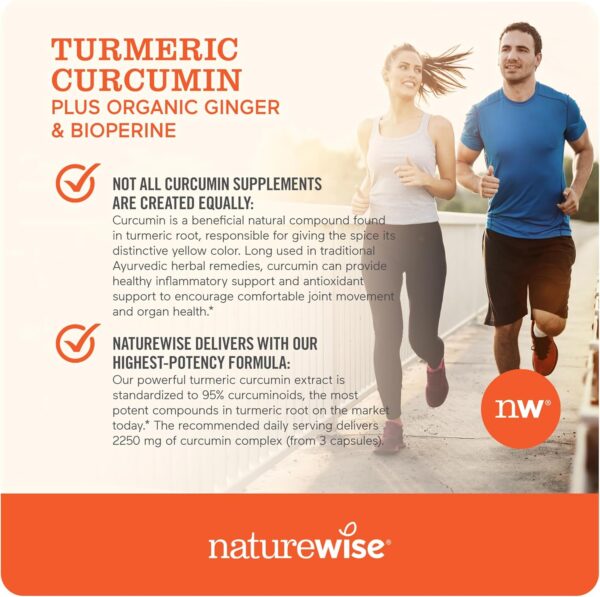 NatureWise Curcumin Turmeric 2250mg | 95% Curcuminoids & BioPerine Black Pepper Extract | Advanced Absorption for Joint Support [2 Month Supply - 180 Count] - Image 4