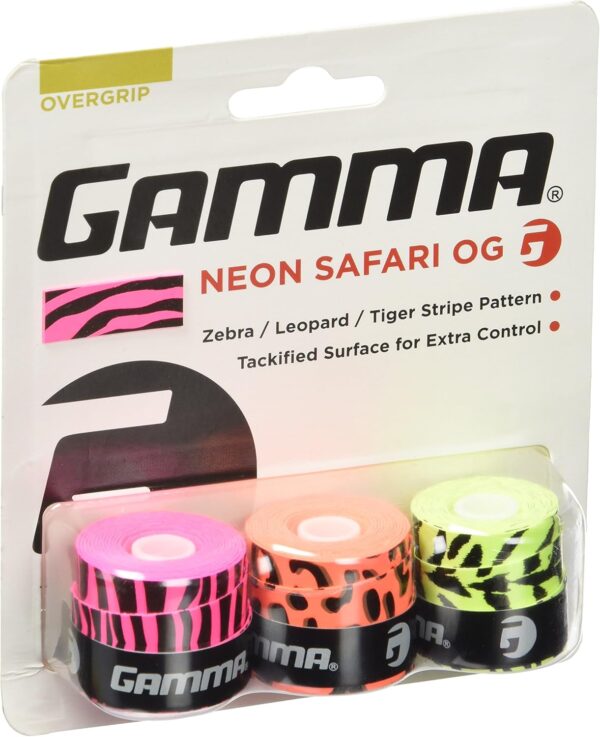 GAMMA Sports Neon Tac, Neon Dri, Neon Safari Tennis Over Grip, High Performance, Badminton, Pickleball, Racquet Sports OG, Moisture Wicking Surface