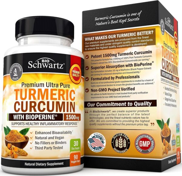 Turmeric Curcumin with Black Pepper Extract 1500mg - High Absorption Ultra Potent Turmeric Supplement with 95% Curcuminoids and BioPerine - Non GMO Turmeric Capsules for Joint Support - 90 Capsules - Image 6