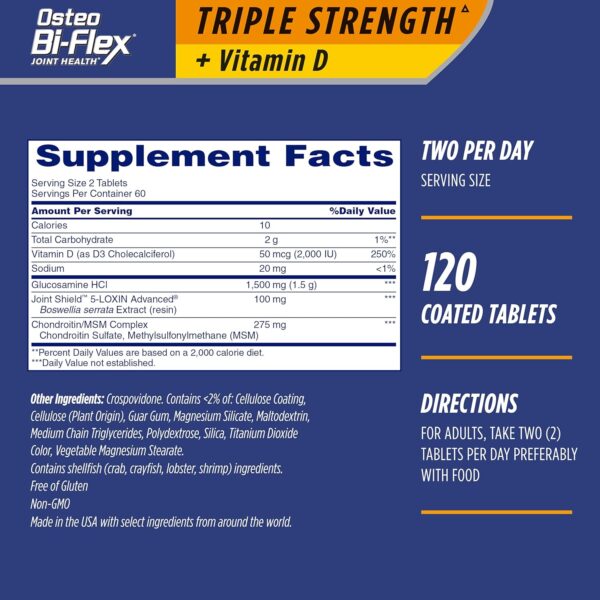 Osteo Bi-Flex Triple Strength with Vitamin D Glucosamine Chondroitin Joint Health Supplement, Coated Tablets, Red, 120 Count - Image 2