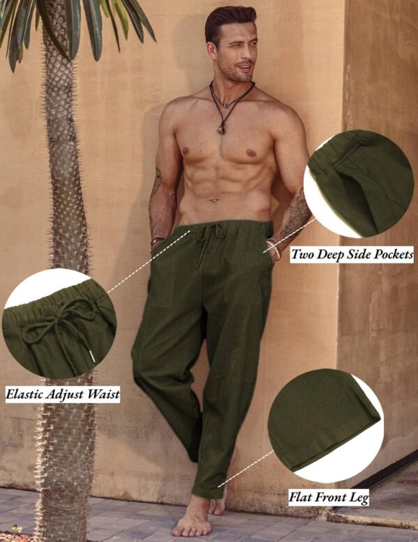 COOFANDY Men's Linen Harem Drawstring Pants Casual Elastic Waist Lightweight Trouser Hippie Summer Beach Yoga Pants - Image 5