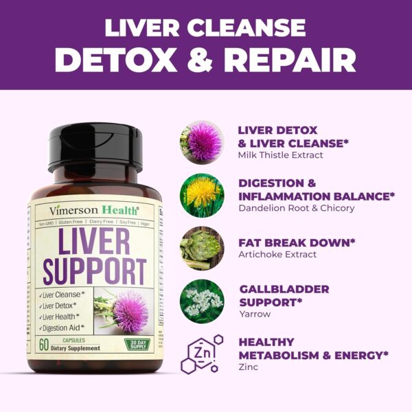 Liver Cleanse Detox & Repair Milk Thistle Supplement. Liver Support with Choline, Artichoke Extract, Chicory & Dandelion Root Supplement. Milk Thistle Liver Detox & Liver Cleanse. 60 Liver Health Caps - Image 5