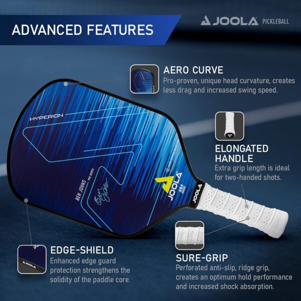 JOOLA Ben Johns Hyperion CAS Pickleball Paddle - Carbon Abrasion Surface with High Grit & Spin, Sure-Grip Elongated Handle, Pickle Ball Paddle with Polypropylene Honeycomb Core, USAPA Approved - Image 3