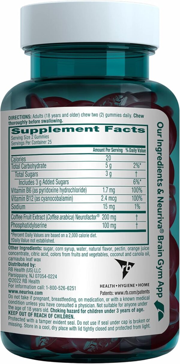 NEURIVA Plus Brain Supplement for Memory,Focus & Concentration+Cognitive Function with Vitamins B6 & B12 and Clinically Tested Nootropics Phosphatidylserine and Neurofactor,50ct Strawberry Gummies - Image 19