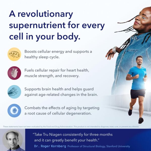 TRU NIAGEN Patented NAD+ Supplement for Anti Aging and Cell Regeneration, 300 mg Niagen, 30 Servings | Supports Cellular Energy, Brain, Muscle | Nicotinamide Riboside (NR) Take 1 Daily | 1 Bottle - Image 4