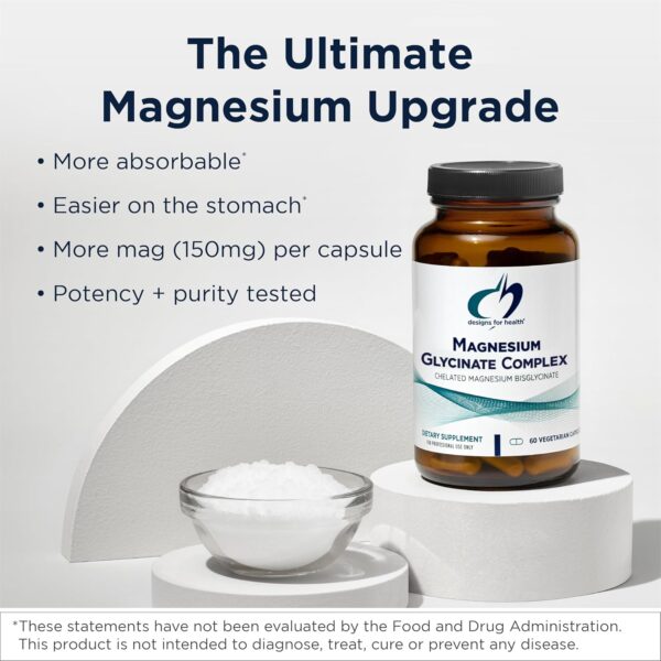 Designs for Health Magnesium Glycinate Complex - Chelated Magnesium Bisglycinate + High Absorption Magnesium Oxide for Heart Health, Immune Support & Bone Strength - Vegan (240 Capsules) - Image 2