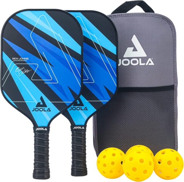 JOOLA Ben Johns Pickleball Set - Made with Reinforced Fiberglass and Honeycomb Polypropylene - Includes 2 Paddles, 4 Balls, and JOOLA Pickleball Bag