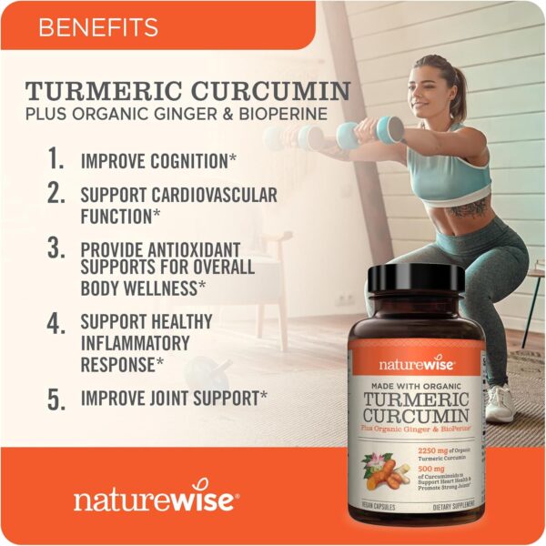 NatureWise Curcumin Turmeric 2250mg | 95% Curcuminoids & BioPerine Black Pepper Extract | Advanced Absorption for Joint Support [2 Month Supply - 180 Count] - Image 2