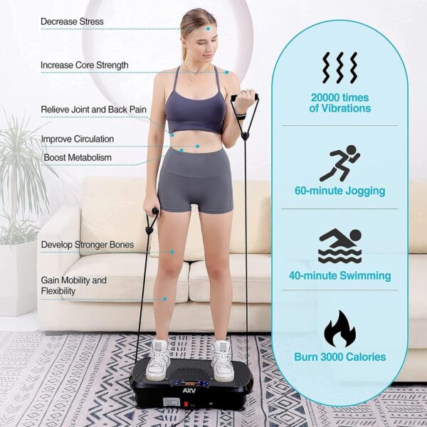 AXV Vibration Plate Fitness Platform Exercise Machine Vibrating Lymphatic Drainage Shaking Full Body Shaker Workout Vibrate Stand Shake Board Sport Gym for Weight Loss Fat Burner for Women Men - Image 7