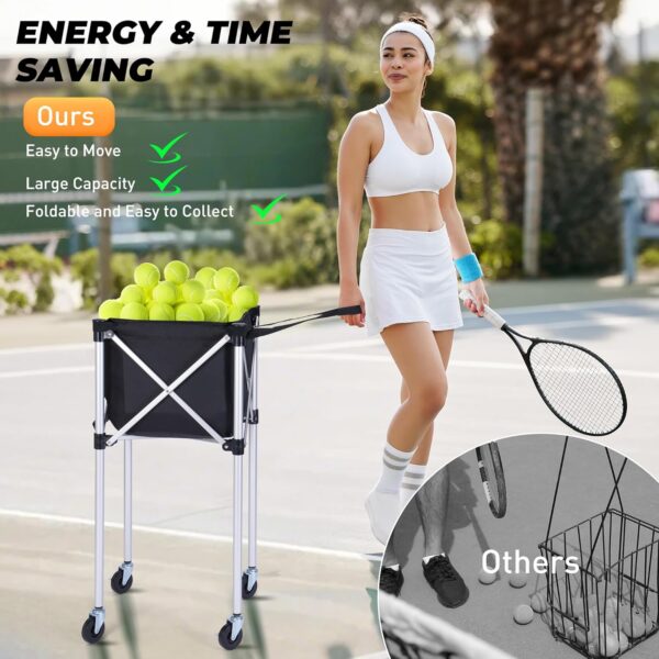 Rengue Tennis Ball Hopper, Portable Tennis Ball Basket for 150 Balls with Silent Wheels, Lightweight Aluminum Alloy Pickleball Ball Holder, Foldable Tennis Ball Cart for Practice, Training - Image 3