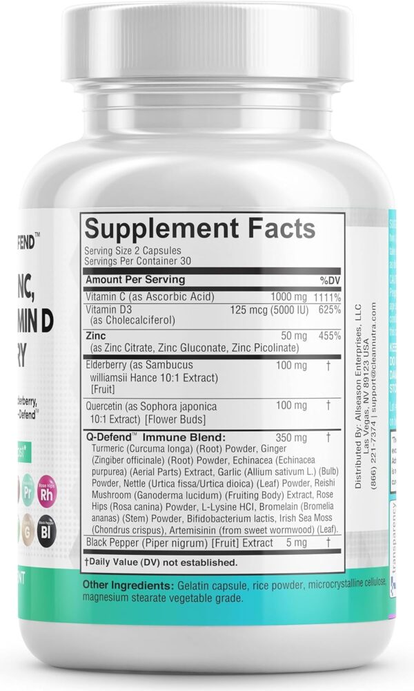 Clean Nutraceuticals Quercetin 1000mg Zinc 50mg Vitamin C 1000mg Vitamin D 5000 IU Bromelain Elderberry - Lung Immune Support Supplement Adults with Artemisinin, Sea Moss, Echinacea, Allergy Relief - Image 7