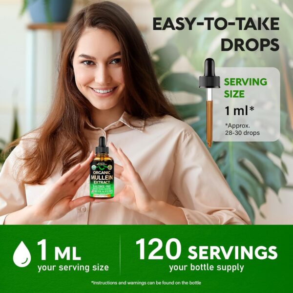 Mullein Drops for Lungs - USDA Organic Liquid - Mullein Leaf Extract Supplement - Made in USA - Lung & Bronchial Cleanse for Smokers - Respiratory Health Support - As Tincture, Tea, Pills - 4 fl oz - Image 5