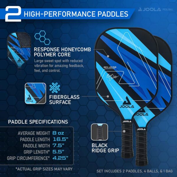 JOOLA Ben Johns Pickleball Set - Made with Reinforced Fiberglass and Honeycomb Polypropylene - Includes 2 Paddles, 4 Balls, and JOOLA Pickleball Bag - Image 4