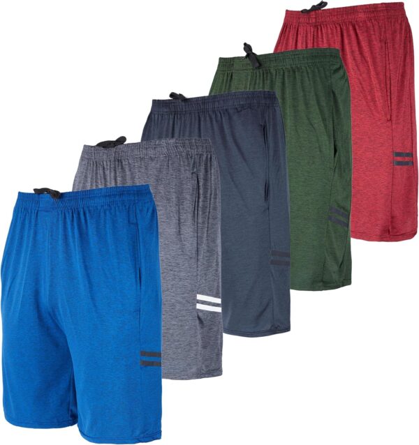 Real Essentials 5 Pack: Men's Dry-Fit Sweat Resistant Active Athletic Performance Shorts