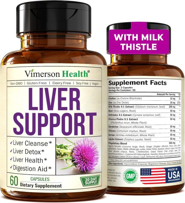 Liver Cleanse Detox & Repair Milk Thistle Supplement. Liver Support with Choline, Artichoke Extract, Chicory & Dandelion Root Supplement. Milk Thistle Liver Detox & Liver Cleanse. 60 Liver Health Caps