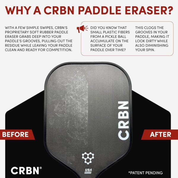 CRBN Pickleball Paddle Eraser, Best Carbon Fiber Pickle Ball Racket Cleaner, Fast & Easy Rubber Bar to Remove Ball Residue, Dirt, & Minor Scrapes/Scratches - Image 2