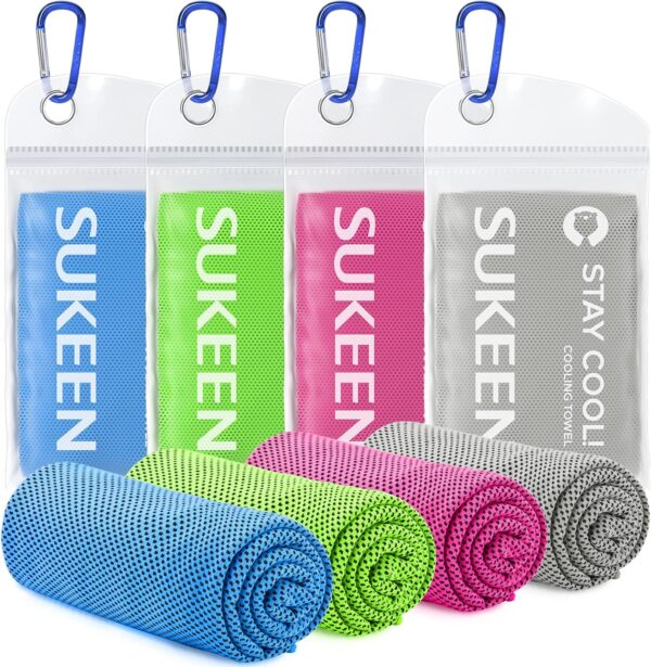 Sukeen [4 Pack Cooling Towel (40"x12"), Ice Towel, Soft Breathable Chilly Towel, Microfiber Towel for Yoga, Sport, Running, Gym, Workout,Camping, Fitness, Workout & More Activities