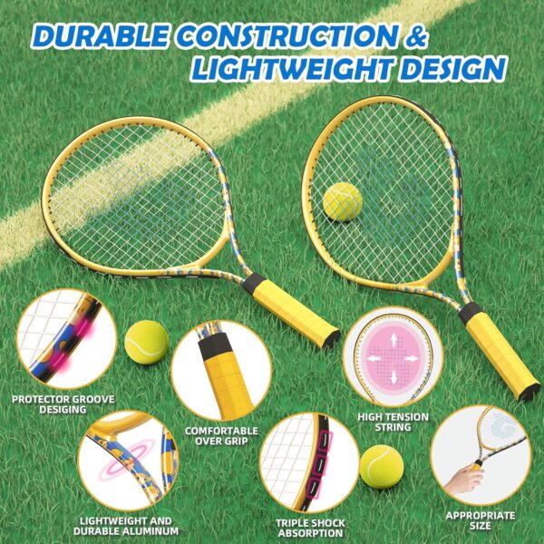 Kids Tennis Racket 2 Pack, Size 21" Recreational Tennis Racquet with 3 Tennis Balls, Carry Bag, 3 Overgrip, Portable Beginners Junior Youth Tennis Training Equipment, Tennis Practice Kit for Boy Girl - Image 3