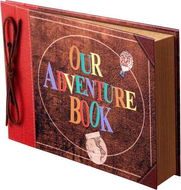 Scrapbook Photo Album,Our Adventure Book Scrapbook, Embossed Words Hard Cover Movie Up Travel Scrapbook for Anniversary, Wedding, Travelling, Baby Shower, etc (Leather Adventure Book)