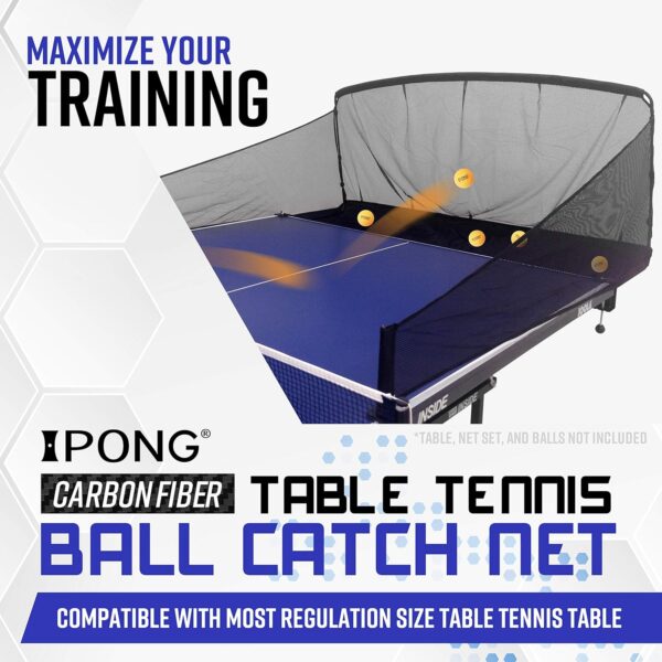 iPong Carbon Fiber Table Tennis Ball Catch Net - Practice Net Attaches to Ping Pong Table for Ball Collection During Table Tennis Robot, Serve or Multi-Ball Training - Image 2