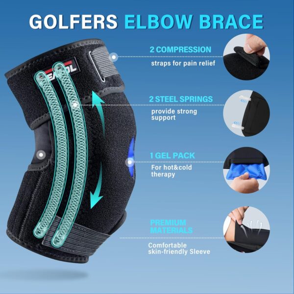 FEATOL Elbow Brace with Ice Pack for Tendonitis and Tennis Elbow-Pain Relief for Cubital Tunnel, Golfers Elbow, Ulnar Nerve Entrapment-Reusable Elbow Ice Pack Brace for Men and Women, Small - Image 3