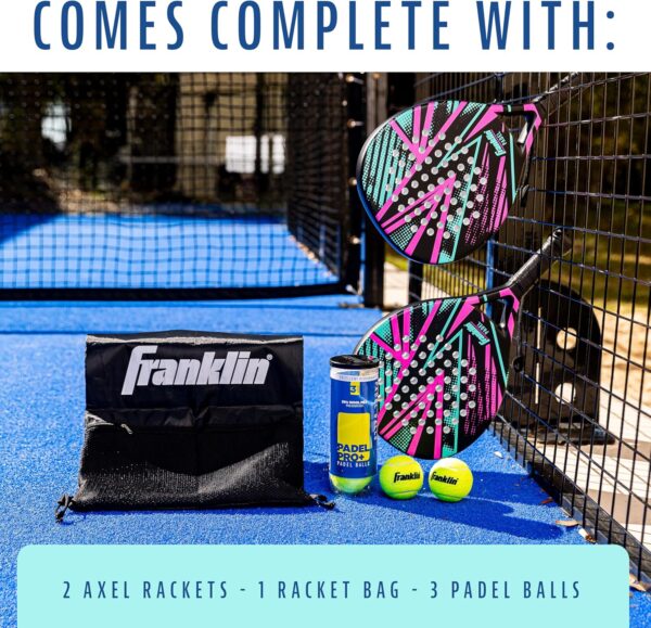 Franklin Sports - Axel Padel Set - 2 Fiberglass Padel Rackets with Foam Core, Padel Balls, & Carrying Case - Image 2