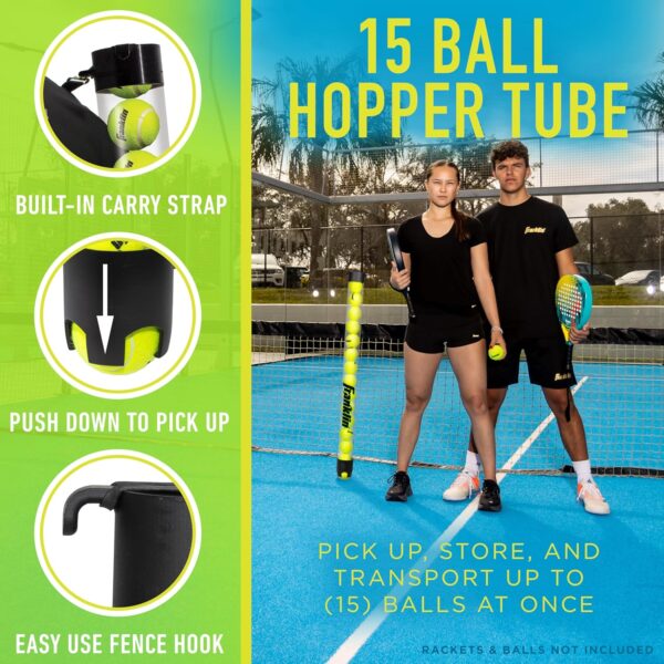 Franklin Sports Pickleball, Tennis + Padel Ball Hopper Tubes - (15) Tennis/Padel Ball + (12) Pickleball Picker Upper Tubes - Ball Hoppers + Retriever for Quick Pickup + Storage - Balls Not Included - Image 2