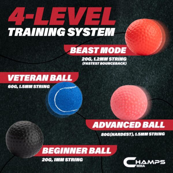 Boxing Reflex Ball Set with Punch Counter App– 4 Boxing Balls with Varying Weights, Headband and 4 Spare Strings to Improve Speed, Hand-Eye Coordination for Men, Kids Boxing Equipment MMA Gear Gift - Image 3