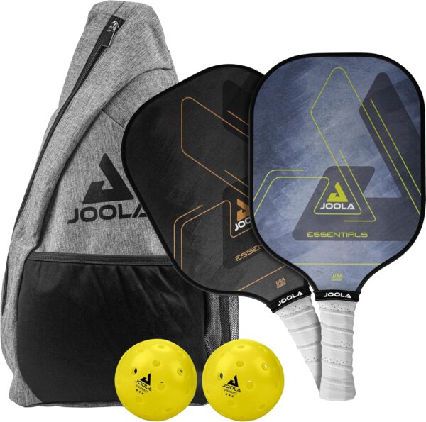 JOOLA Essentials Pickleball Paddles Set with Reinforced Fiberglass Surface and Honeycomb Polypropylene Core - Includes 2 Pickleball Rackets, 2 Pickleball Balls, and Sling Bag